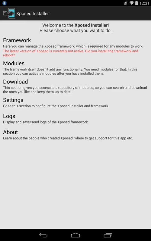 Screenshot Xposed Installer APK