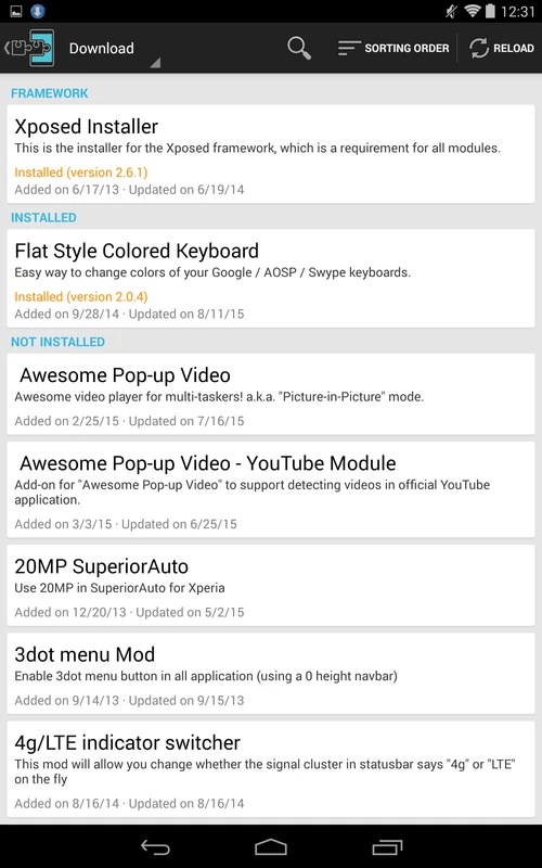 Screenshot Xposed Installer APK