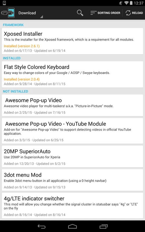 Screenshot Xposed Installer APK