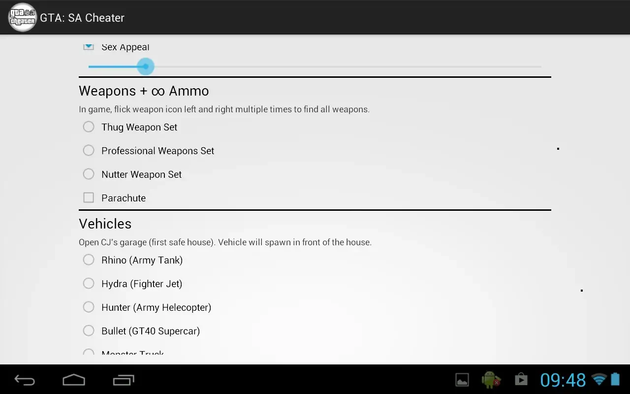 Screenshot GTA San Andreas Cheater APK